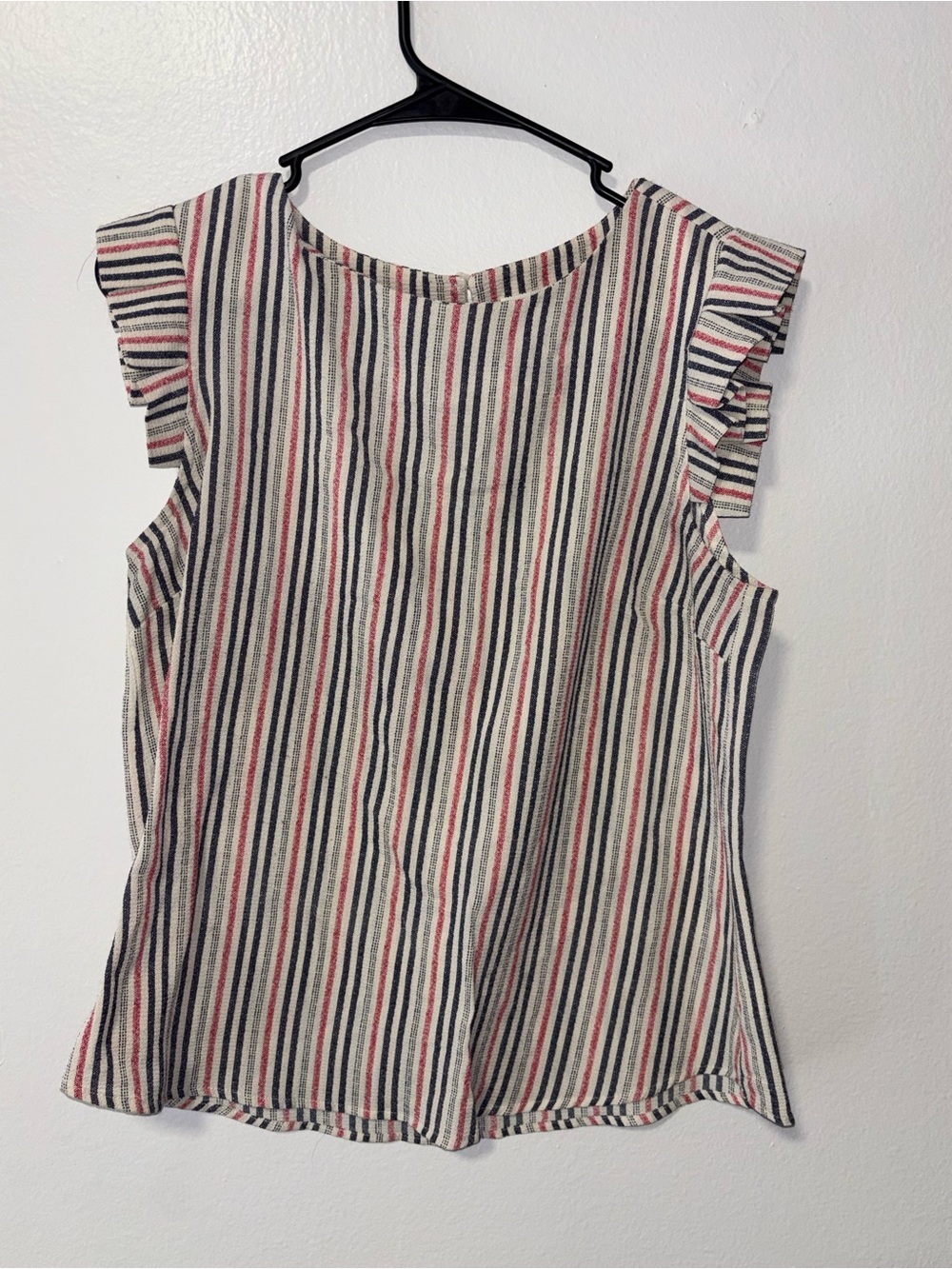Monteau Striped Ruffle Cap Sleeve Top - Red, Navy & Cream